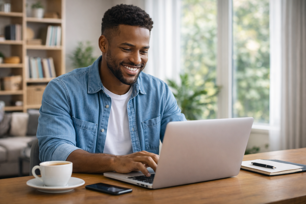Affiliate working in a cozy home office