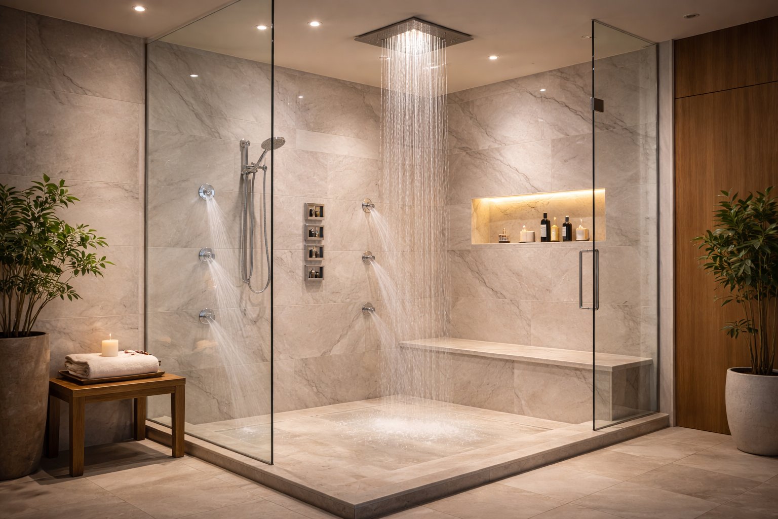 Luxurious spa shower in modern bathroom
